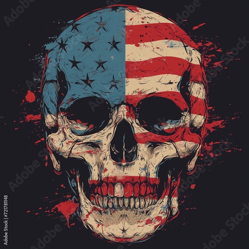 human skull with american flag background