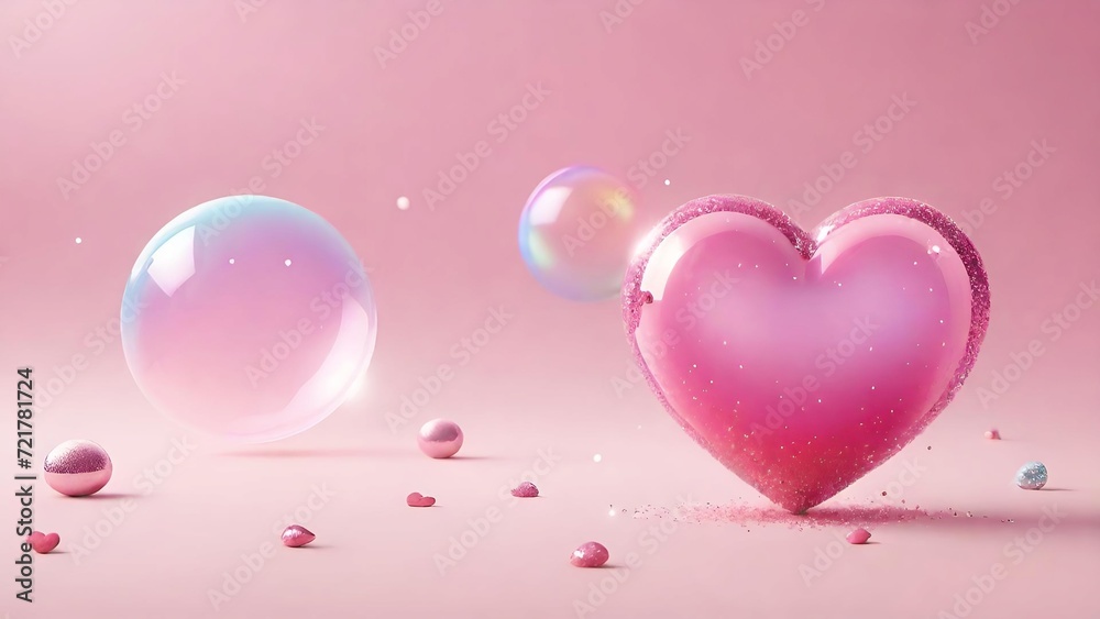 Romantic Pink Hearts Vector Design for Valentine's Day Card with Light Floral Pattern and Nature-inspired Backdrop