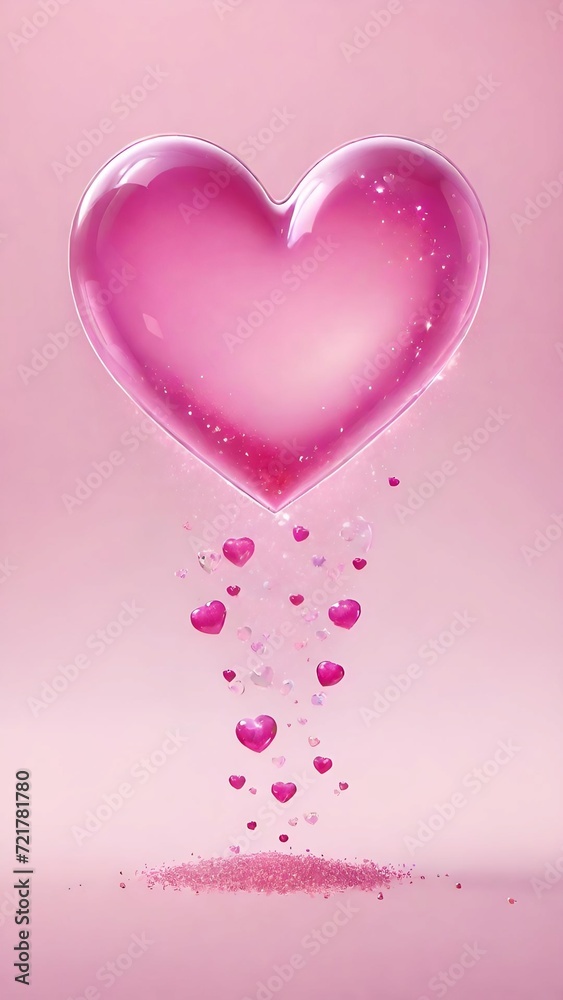Pink Love Bubble Vector Illustration for Romantic Valentine's Day Card Design with Hearts and Water Circles on White Background