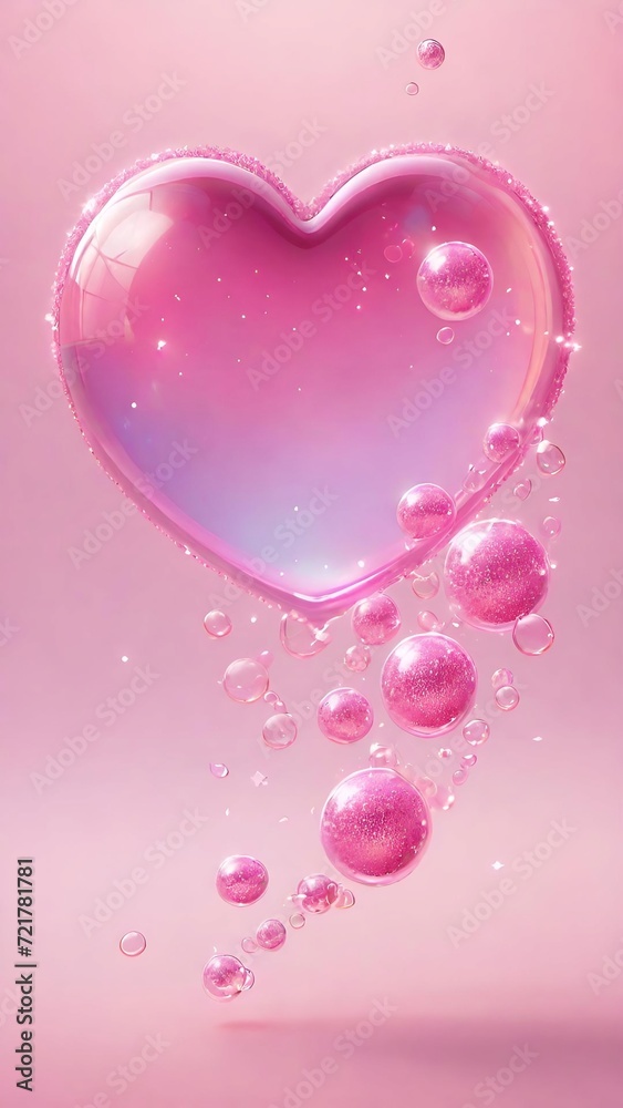 Pink Love Bubble Vector Illustration for Romantic Valentine's Day Card Design with Hearts and Water Circles on White Background