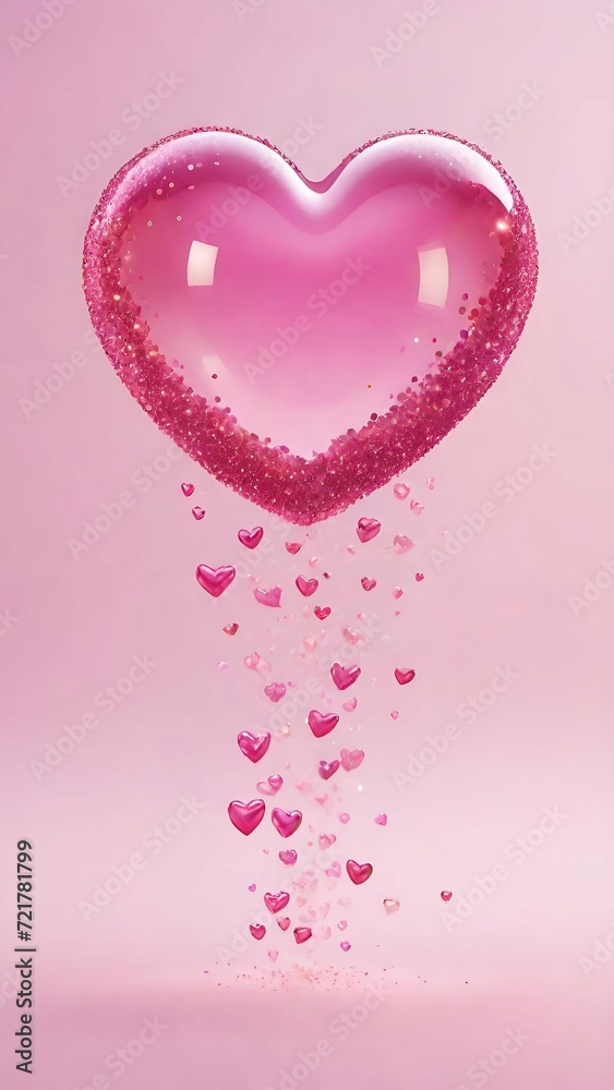 Pink Love Bubble Vector Illustration for Romantic Valentine's Day Card Design with Hearts and Water Circles on White Background