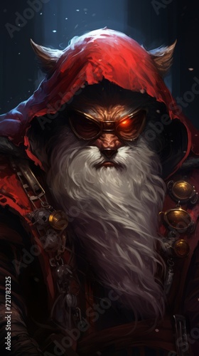 santa clause character with red fur and large eyes, in the style of tenebrism mastery, grimcore © LadiesWin