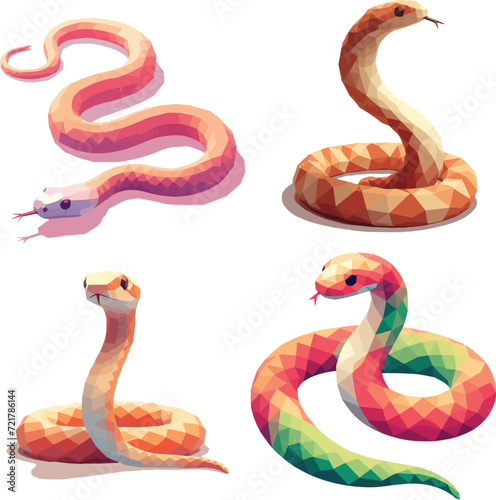 set collection snake low poly vector