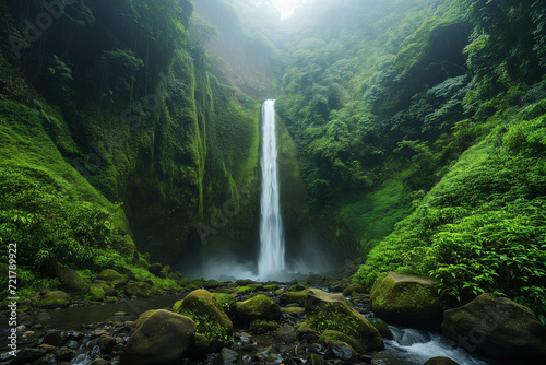 A hidden waterfall in a jungle paradise in Latin America.