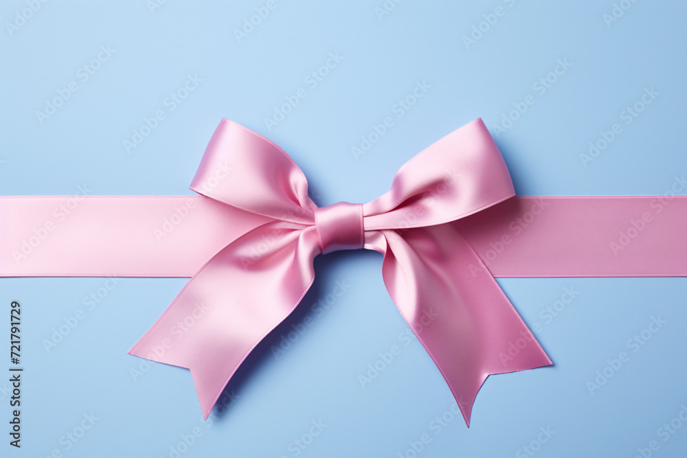 Pink gift ribbon on blue background