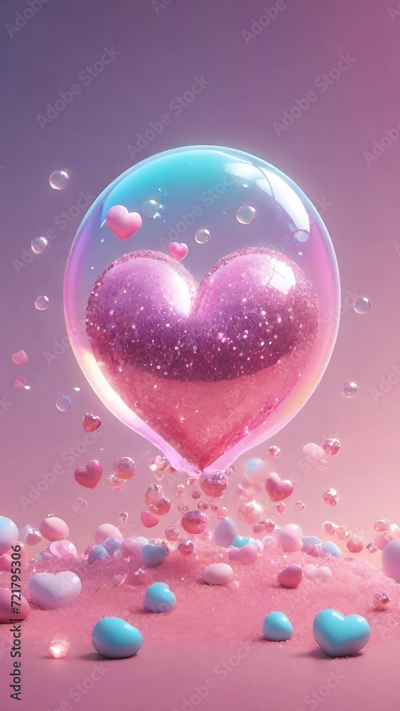 Bubbling Pink Hearts in Water: Romantic Vector Illustration for Valentine's Day Celebration and Love-themed Designs