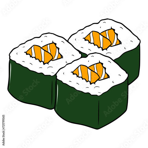 three tasty sushi illustration isolated vector
