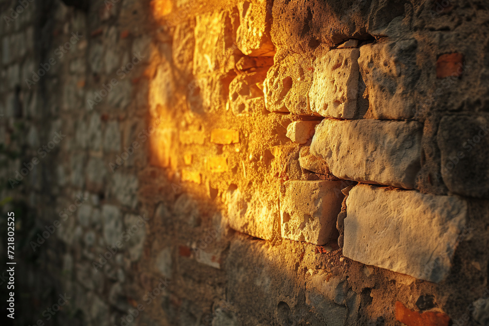 Old brick wall and floor with sun rays. Vintage style toned, Generative Ai