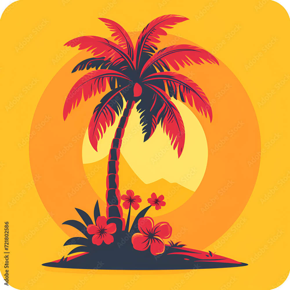 A logo illustration of a red palm tree on a yellow background. Created with generative AI.