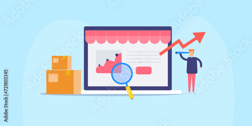 Businesspeople looking for ecommerce growth opportunity, analysing investment ROI conceptual vector illustration.