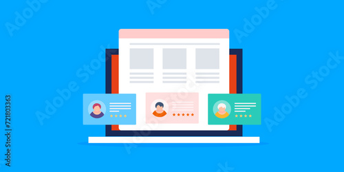 Customer testimonial on website, client feedback and review on business web page, marketing strategy vector illustration.