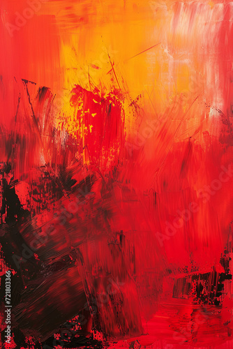 Abstract oil painting with modern brushstrokes style in red color