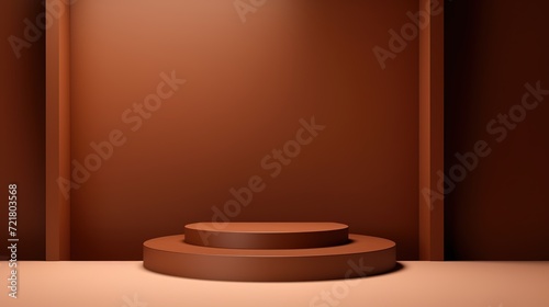 Abstract 3D minimal background. 3D podium display stand brown background for product presentation. 3D rendering, illustration, generative ai