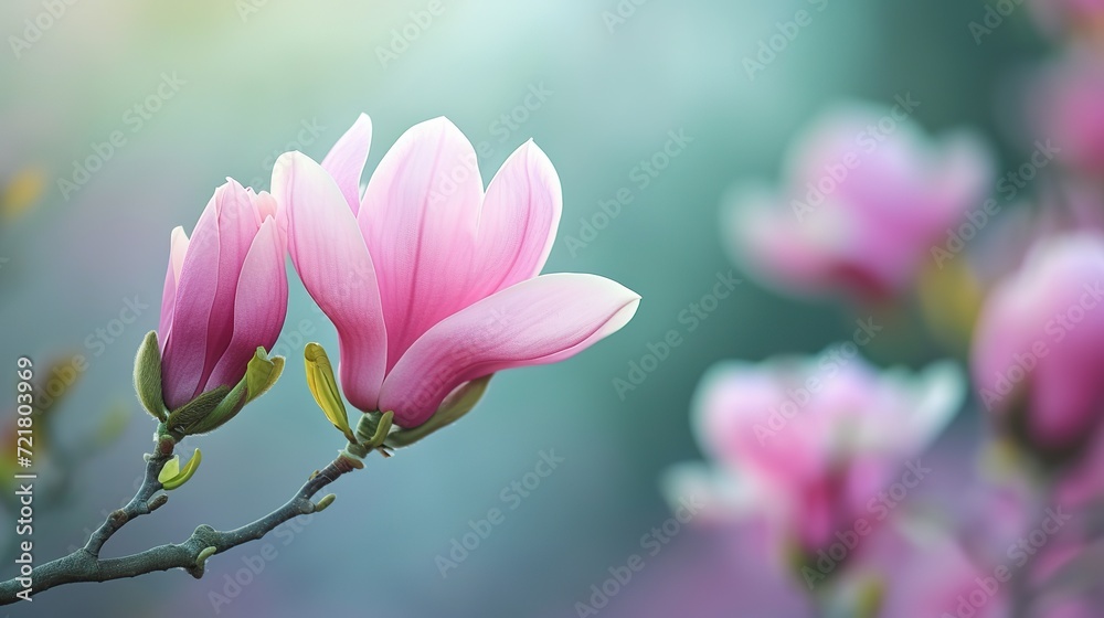Fototapeta premium Beautiful blooming magnolia flower for background, generative ai, 