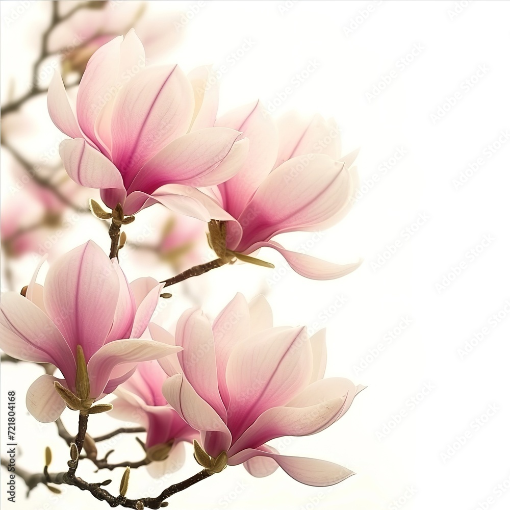 Fototapeta premium Beautiful pink magnolia flowers on white background ,generative ai