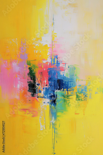 Abstract oil painting with modern brushstrokes style in yellow