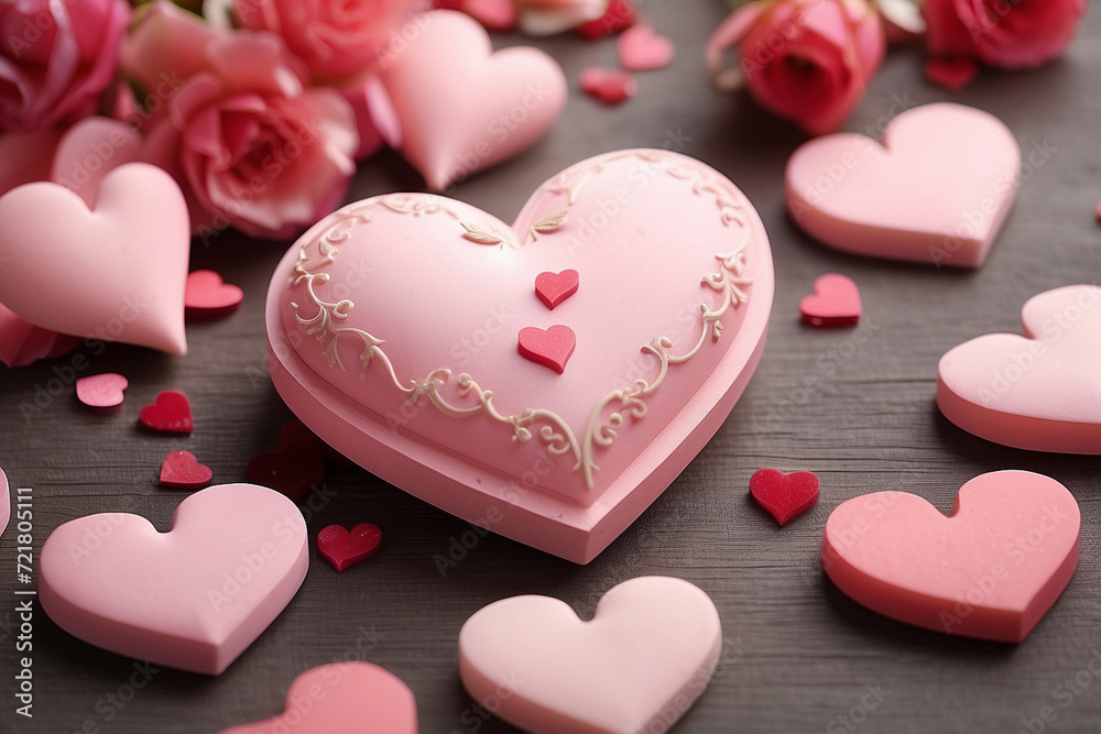 Fototapeta premium pink hearts and roses
