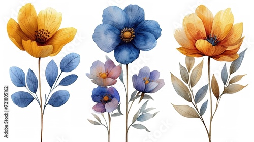 Colorful watercolor floral bouquet collection  generative ai