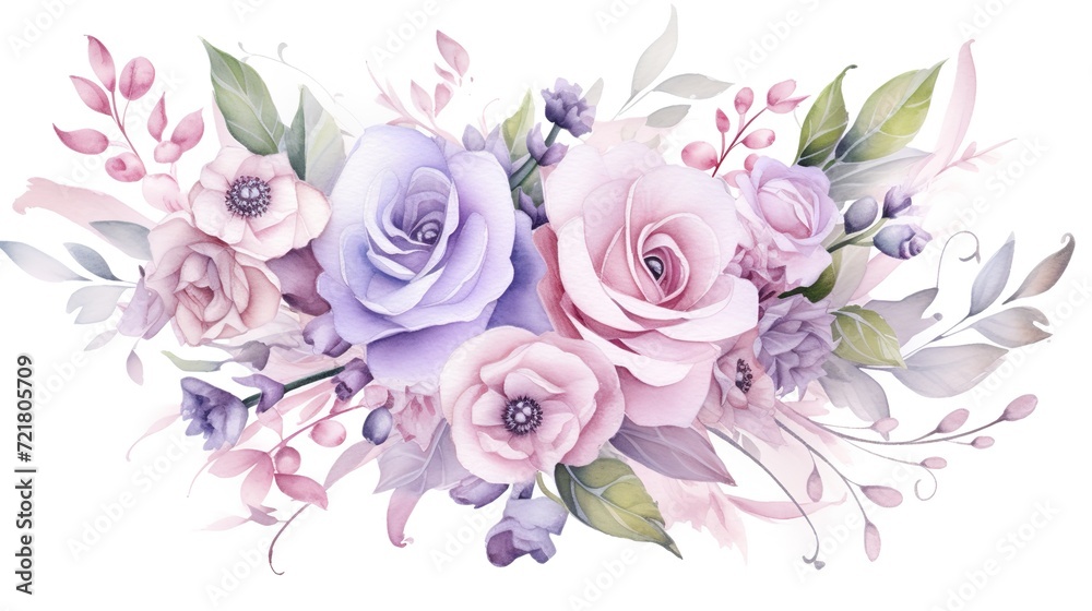 Flowers watercolor illustration,Mother's Day, wedding, birthday, Easter, Valentine's Day, Pastel colors, generative ai, 