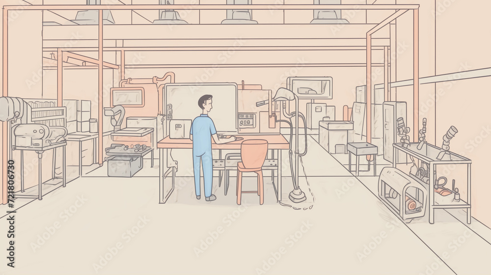 A worker in a factory is a portal to a world of hard work water color, cartoon, hand drawing, animation 3D, vibrant, minimalist style. ai generated. A worker in a factory is a portal to a world of hard work water color, cartoon, hand drawing, animation 3D, vibrant, minimalist style. ai generated.