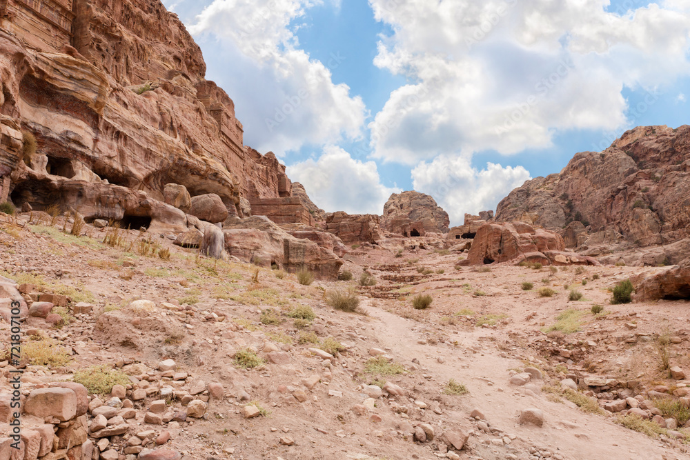 Numerous caves carved into the rocks in the Nabatean Kingdom of Petra in the Wadi Musa city in Jordan Numerous caves carved into the rocks in the Nabatean Kingdom of Petra in the Wadi Musa city in Jordan
