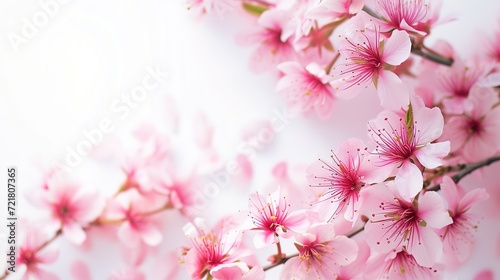Pink flowers Spring background sakura , cherry blossom ,white with copy space,isolated on white background, generative ai
