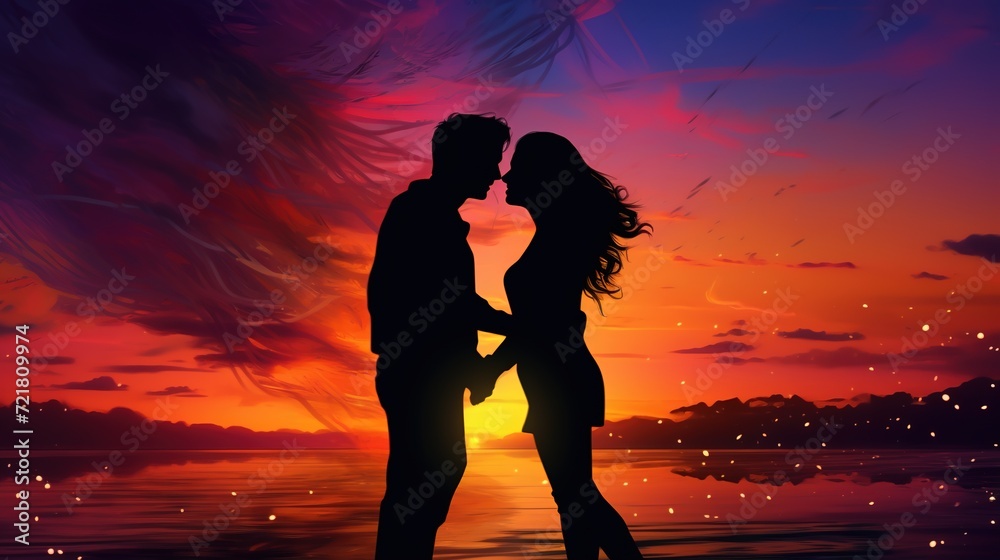 Couple Silhouette Sharing Kiss Against Sunset. Love, Valentine, Romance, Romantice
Couple Silhouette Sharing Kiss Against Sunset. Love, Valentine, Romance, Romantice