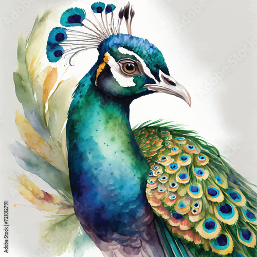 Ornamental beautiful textured peacock. Ethnic style colorful bright peacock bird. Vector ornate black background illustration with multicolor exotic royal peacock bird. Paisley style patterned tail