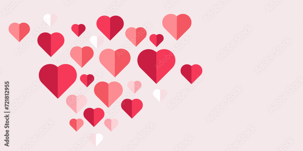 Pink hearts vector banner design on white, hearts elements, objects, symbols, Heart UI, UX and used in Love concepts, vector illustration