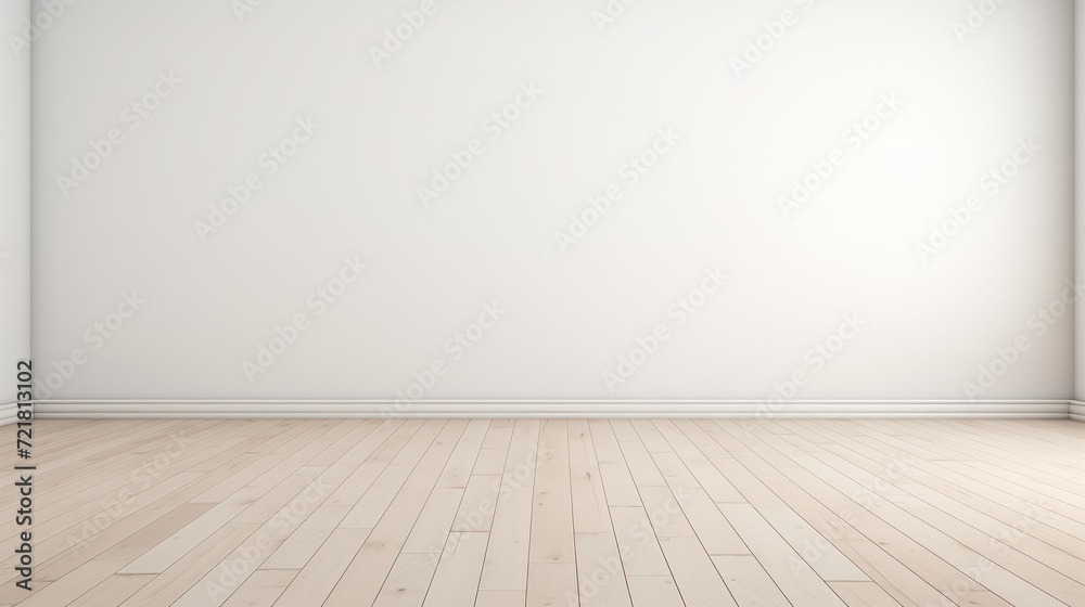 Rendering of a white wall view, illustration of an antique wooden floor interior, White empty room interior. The inside of the background. Nordic house interior.empty wall for writing