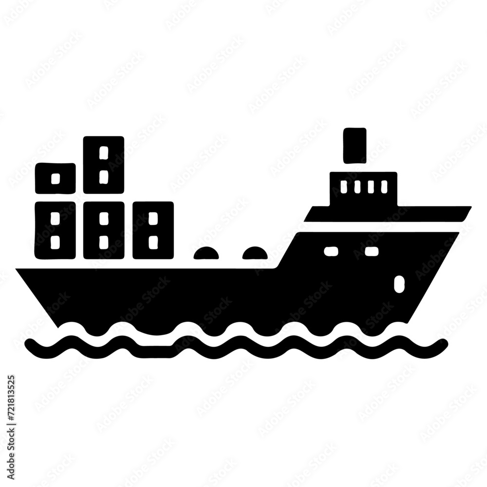 Obraz premium Merchant ship icon, clipart, vector silhouette, black color silhouette, white background