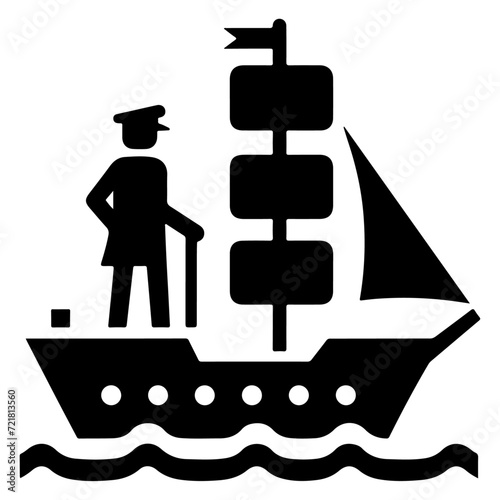 Merchant ship icon, clipart, vector silhouette, black color silhouette, white background