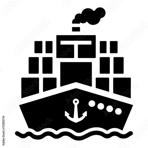 Merchant ship icon, clipart, vector silhouette, black color silhouette, white background