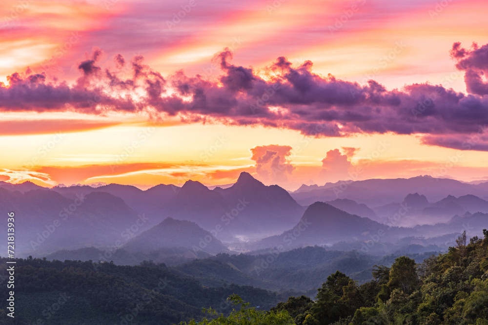 Beautiful sunset in Mae Moei National Park border of Thailand and Myanmar, Tak Province, Thailand.