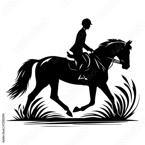 horse raider raiding horse vector silhouette, black color silhouette