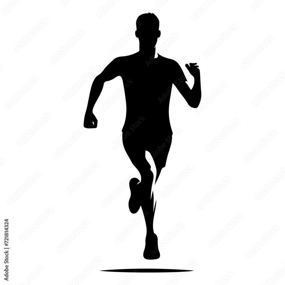 minimal Marathon front view run pose man vector silhouette, black color silhouette