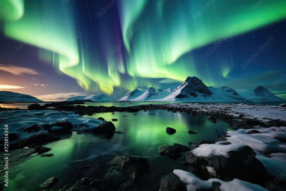 Northern sky aurora polar landscape nature snow space night light