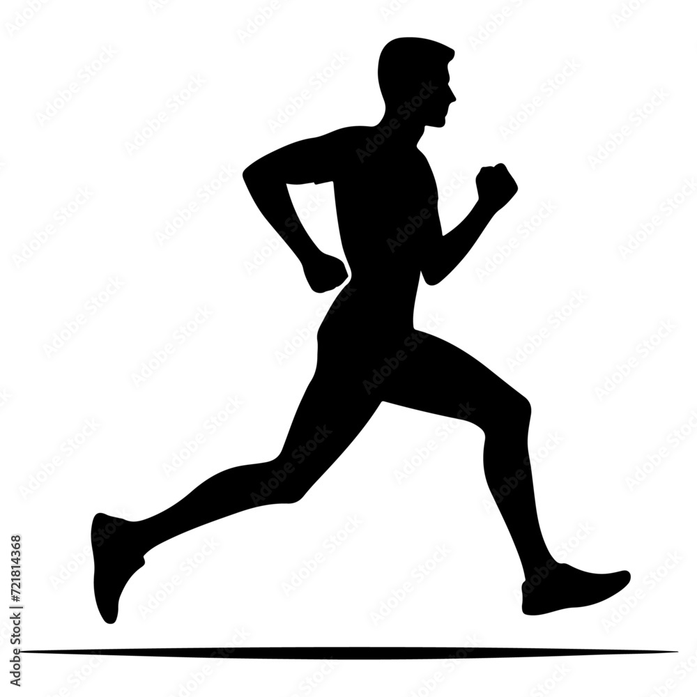 minimal Marathon front view run pose man vector silhouette, black color silhouette