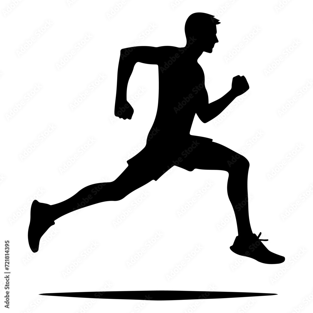 Obraz premium minimal Marathon front view run pose man vector silhouette, black color silhouette