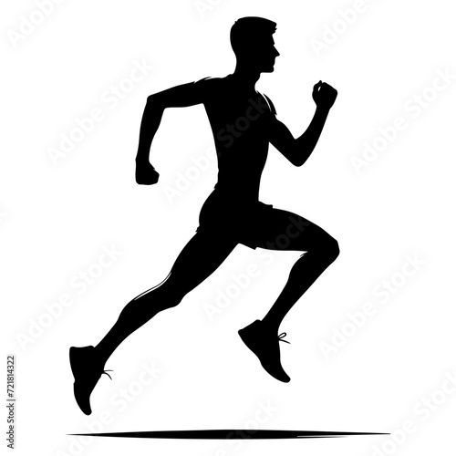 minimal Marathon front view run pose man vector silhouette, black color silhouette