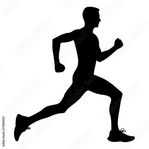 minimal Marathon front view run pose man vector silhouette, black color silhouette