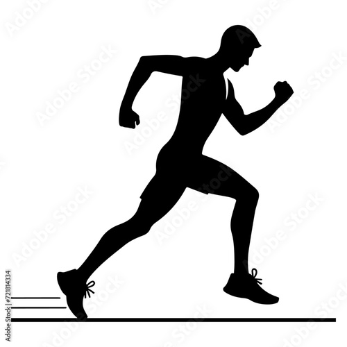 minimal Marathon front view run pose man vector silhouette, black color silhouette