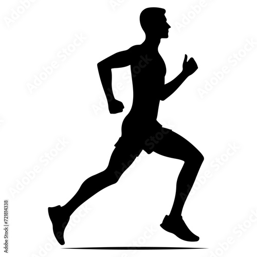 minimal Marathon front view run pose man vector silhouette, black color silhouette