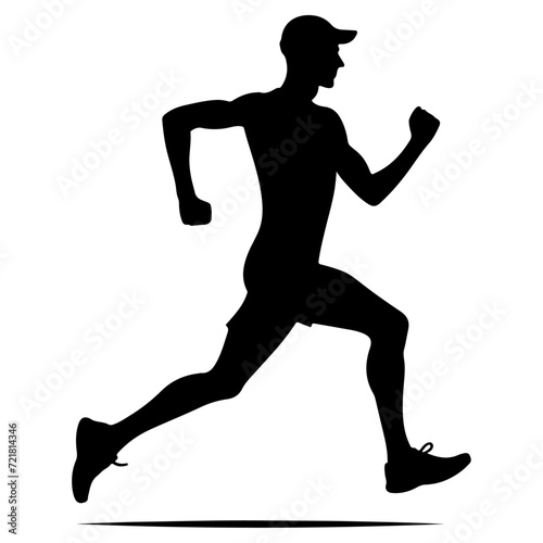 minimal Marathon front view run pose man vector silhouette, black color silhouette