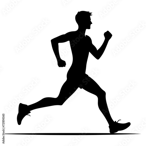 minimal Marathon front view run pose man vector silhouette, black color silhouette