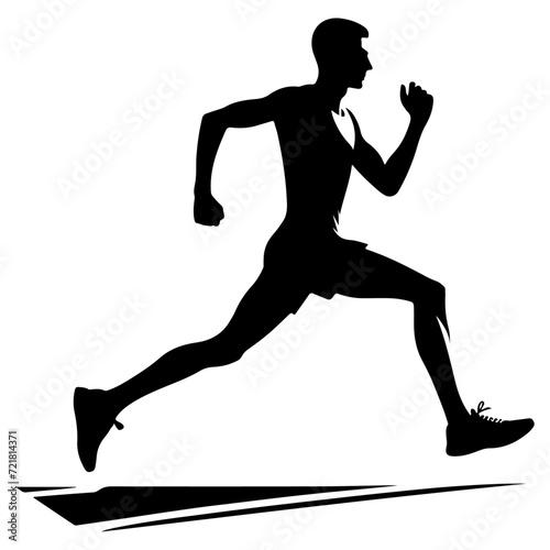 minimal Marathon front view run pose man vector silhouette, black color silhouette