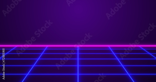 Infinite grid moving glitch clip till the horizon. Games start intro electrified fied vapur style synthwave running neon grid background. Techno style with punk colors video games bg. photo