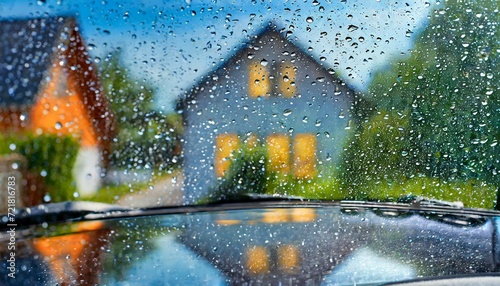 graffiti on the wall wallpaper rain water on windscreen reflection in car mirror and water drops ion wet ground