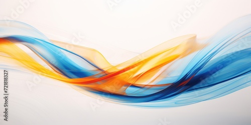 Elegant abstract smoke art with flowing blue and yellow shapes against a white background, conveying motion and grace.