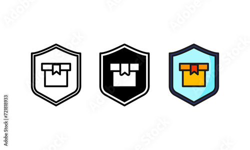 Three shield icons with protected box images suitable for cybersecurity concepts, data protection, website security, and securing confidential information.